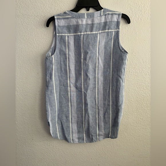 Ellen Tracy Linen Sleeveless Top Womens Blue White Stripe Button Up Neckline S - Picture 6 of 15